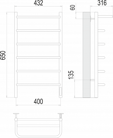 Полка П6 400х650 Электро (quick touch) Полотенцесушитель  TERMINUS Подольск - фото 3