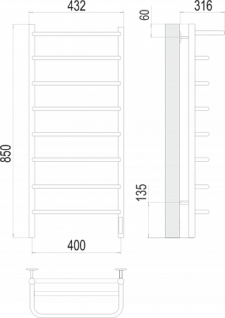 Полка П8 400х850 Электро (quick touch) Полотенцесушитель  TERMINUS Подольск - фото 3