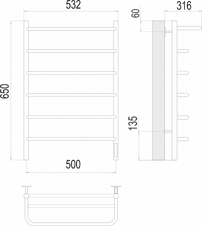 Полка П6 500х650 Электро (quick touch) Полотенцесушитель  TERMINUS Подольск - фото 3